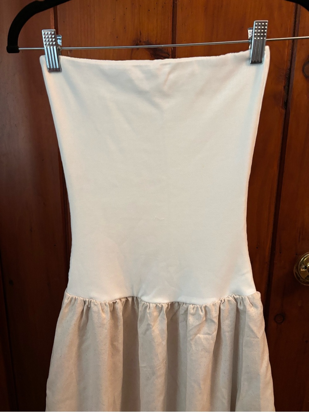 Cream Strapless Maxi Dress with Ruffled Hem